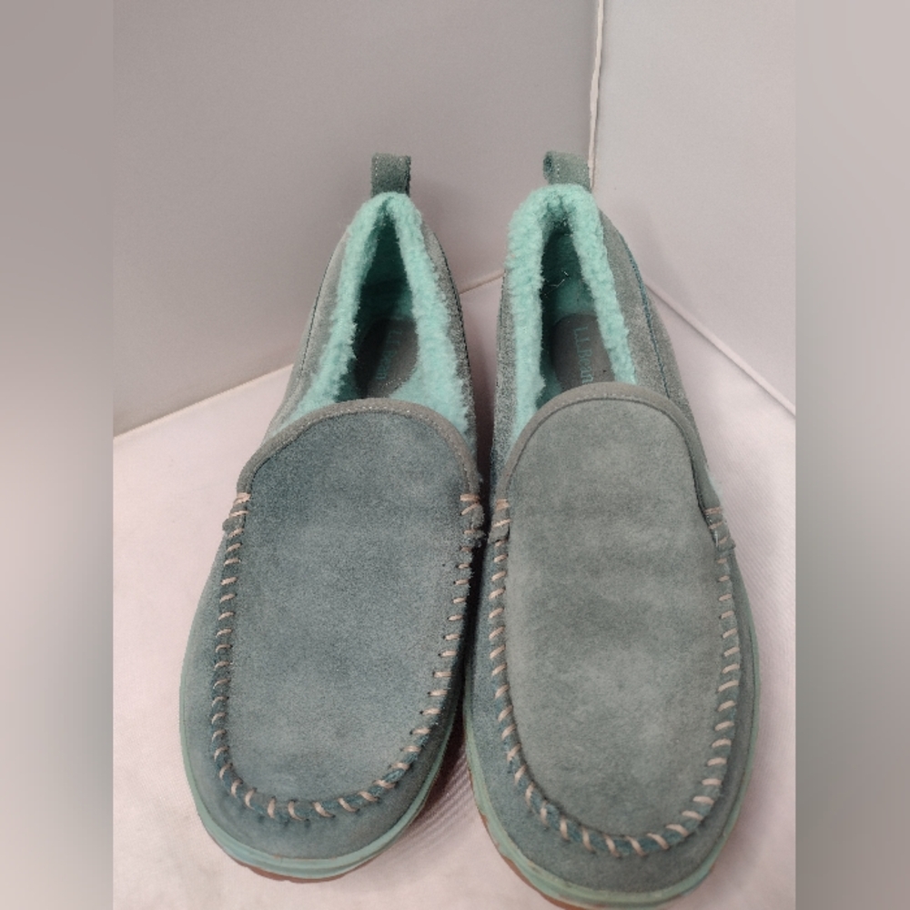 LL Bean Women's Suede Slippers House Shoes Size 9 Sherpa Lined B6